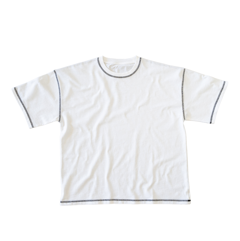 T-Shirt White Boxy Contrast-Stitch